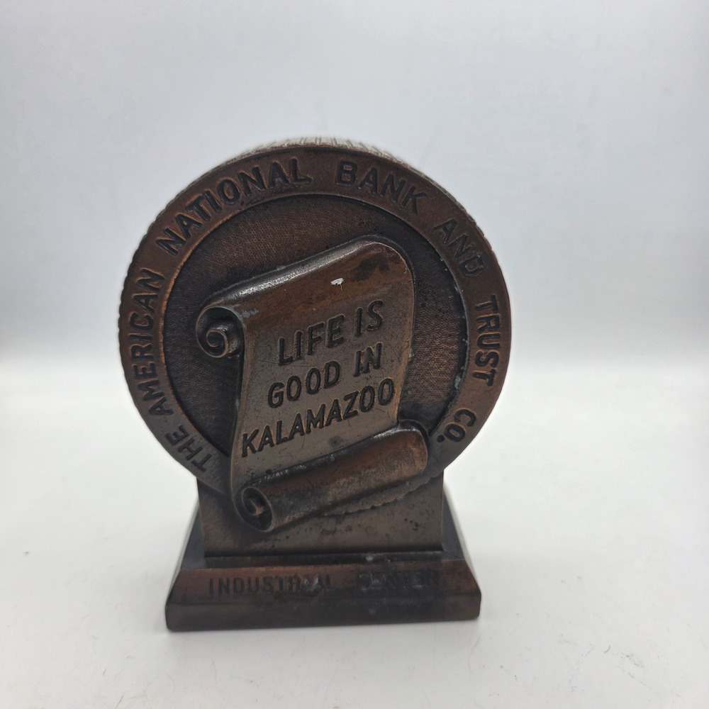 Vintage Banthrico American National Bank Kalamazoo Michigan Metal Coin Bank